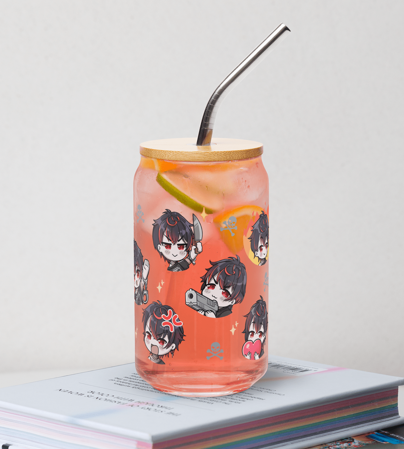 K9 Kuro Glass Tumbler With Straw And Lid Vtuber Waifu Cup Beer Can Iced Coffee Glass Kuro Kurenai Cup VShojo Glass Waifu Cup