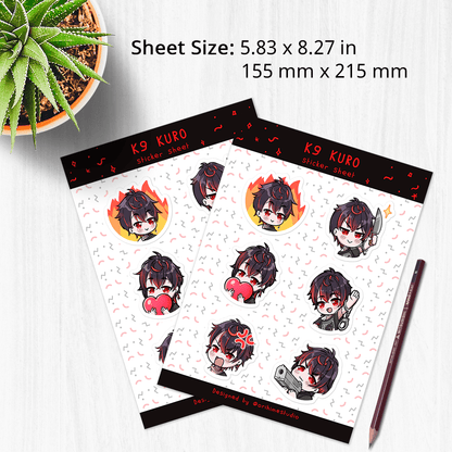 K9 Kuro Sticker Sheet, Stationery Stickers, Sticker Sheet Planner, Journal Stickers, Kuro Kurenai Stickers, Vshojo Merch, K9 Kuro Merch
