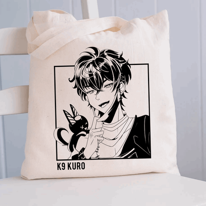K9 Kuro Tote Bag, Vtuber Tote Bag, K9 Kuro Fan Merch, Cotton Canvas Tote Bag, Eco Tote Bag, Sustainable Bag, Kawaii Tote Bag, Vshojo Merch