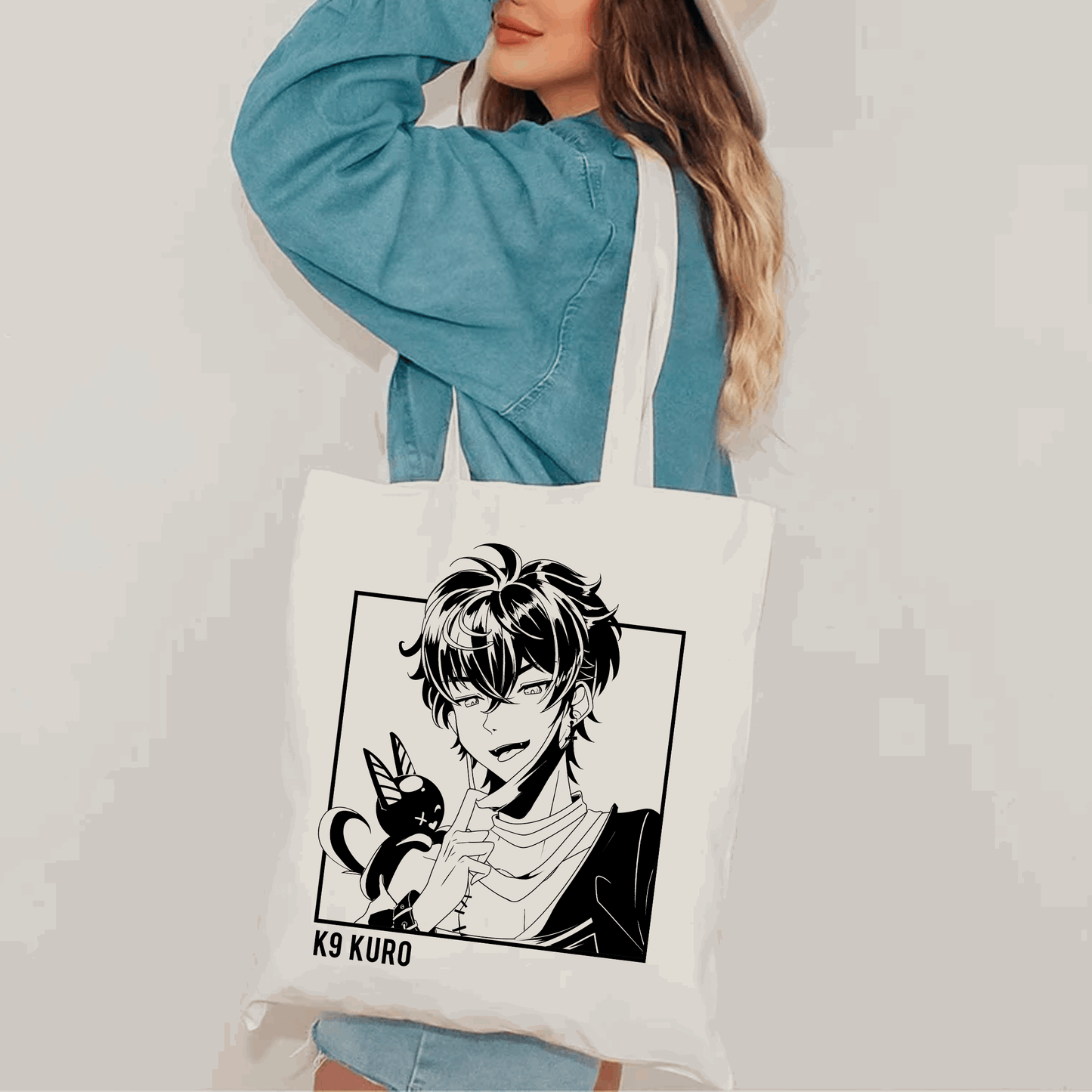 K9 Kuro Tote Bag, Vtuber Tote Bag, K9 Kuro Fan Merch, Cotton Canvas Tote Bag, Eco Tote Bag, Sustainable Bag, Kawaii Tote Bag, Vshojo Merch