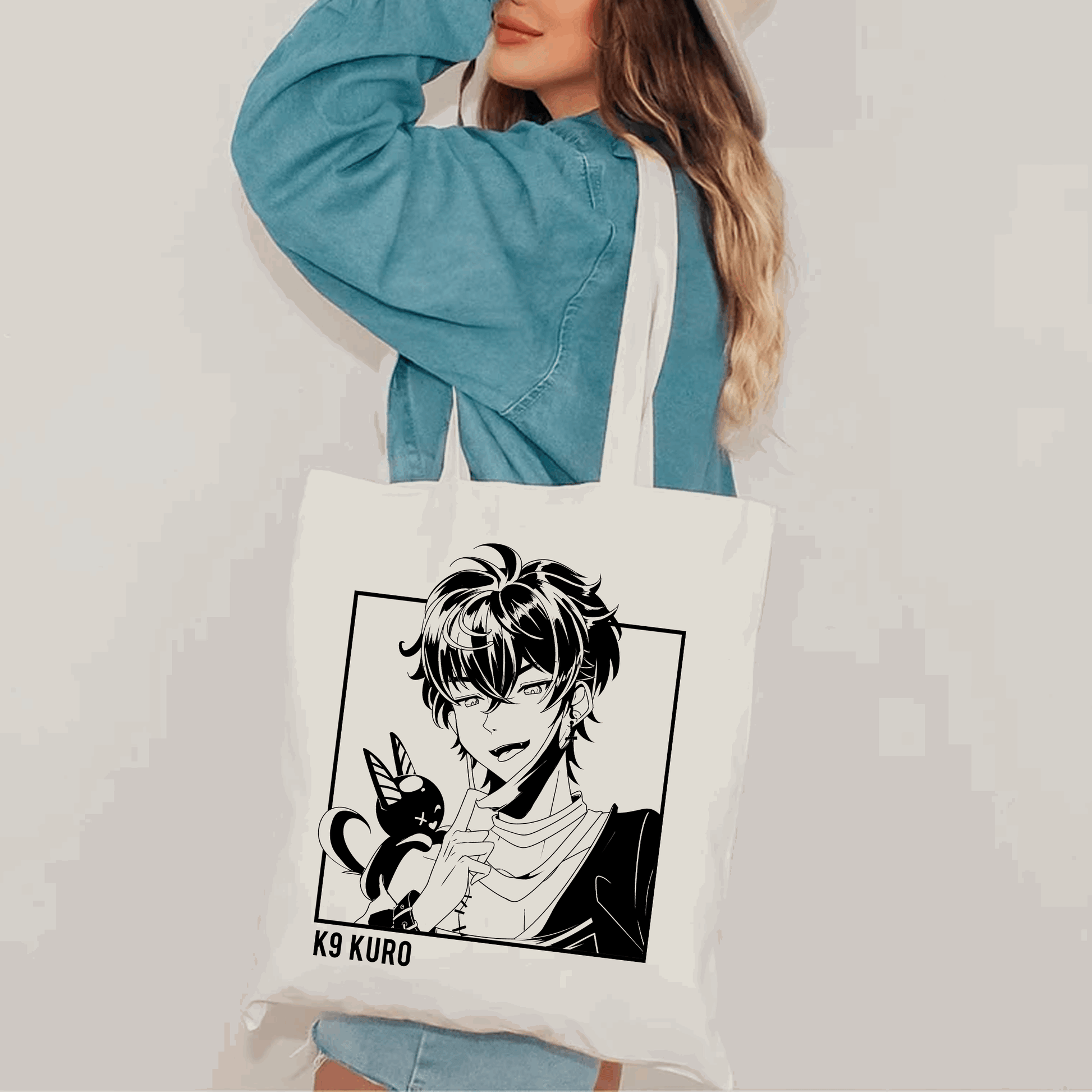 K9 Kuro Tote Bag, Vtuber Tote Bag, K9 Kuro Fan Merch, Cotton Canvas Tote Bag, Eco Tote Bag, Sustainable Bag, Kawaii Tote Bag, Vshojo Merch