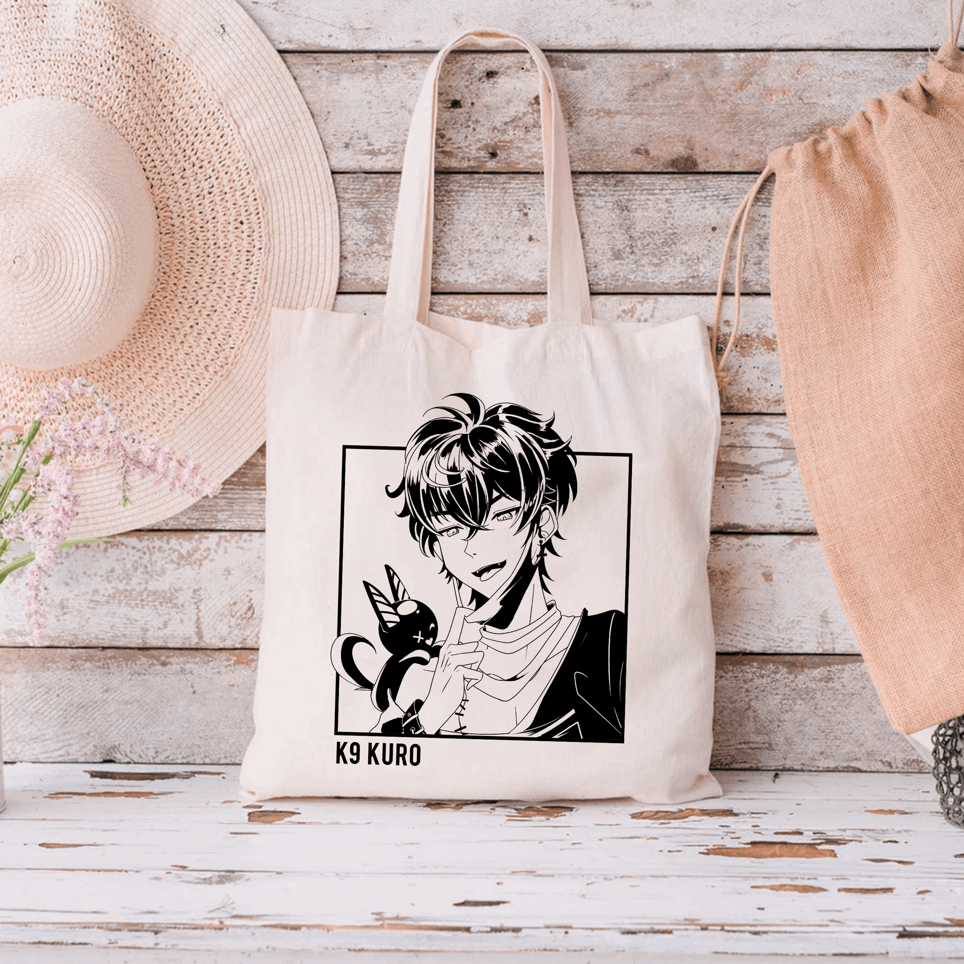 K9 Kuro Tote Bag, Vtuber Tote Bag, K9 Kuro Fan Merch, Cotton Canvas Tote Bag, Eco Tote Bag, Sustainable Bag, Kawaii Tote Bag, Vshojo Merch