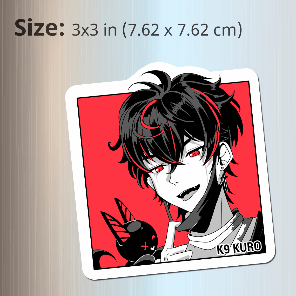 Vshojo K9 Kuro Fridge Magnet, Die Cut Vtuber Magnets 3″ × 3″, Vtuber Merch, K9 Kuro Merch, K9 Kuro Magnet, Vshojo Merch, K9 Kuro Fan