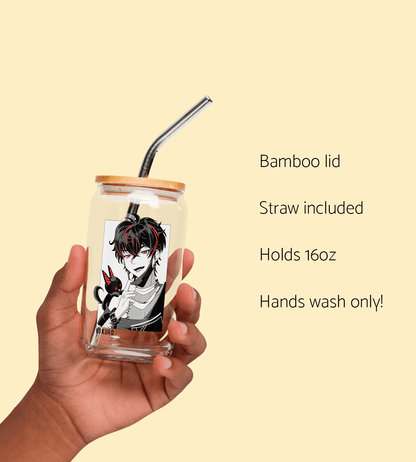 K9 Kuro Glass Tumbler With Straw And Lid Vtuber Cup Beer Can Iced Coffee Glass Kuro Kurenai Cup VShojo Glass Vtuber Cup