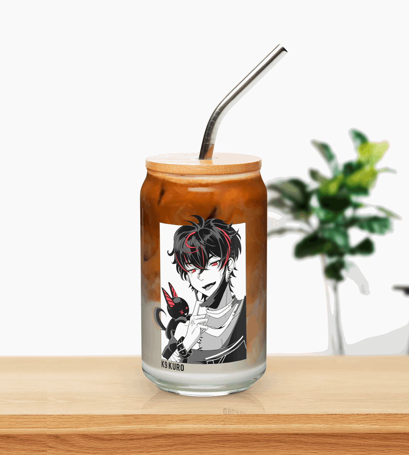 K9 Kuro Glass Tumbler With Straw And Lid Vtuber Cup Beer Can Iced Coffee Glass Kuro Kurenai Cup VShojo Glass Vtuber Cup