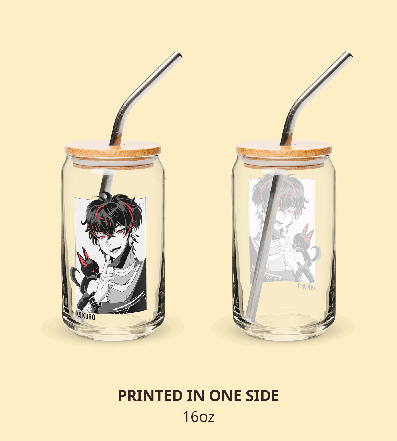K9 Kuro Glass Tumbler With Straw And Lid Vtuber Cup Beer Can Iced Coffee Glass Kuro Kurenai Cup VShojo Glass Vtuber Cup