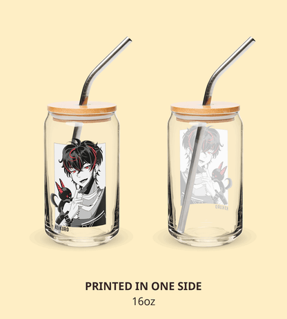 K9 Kuro Glass Tumbler With Straw And Lid Vtuber Cup Beer Can Iced Coffee Glass Kuro Kurenai Cup VShojo Glass Vtuber Cup