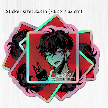 Vshojo K9 Kuro Holographic stickers, Vtuber Stickers, Kiss Cut Stickers 3"x3", K9 Kuro Stickers, Stationery Stickers, K9 Kuro merch