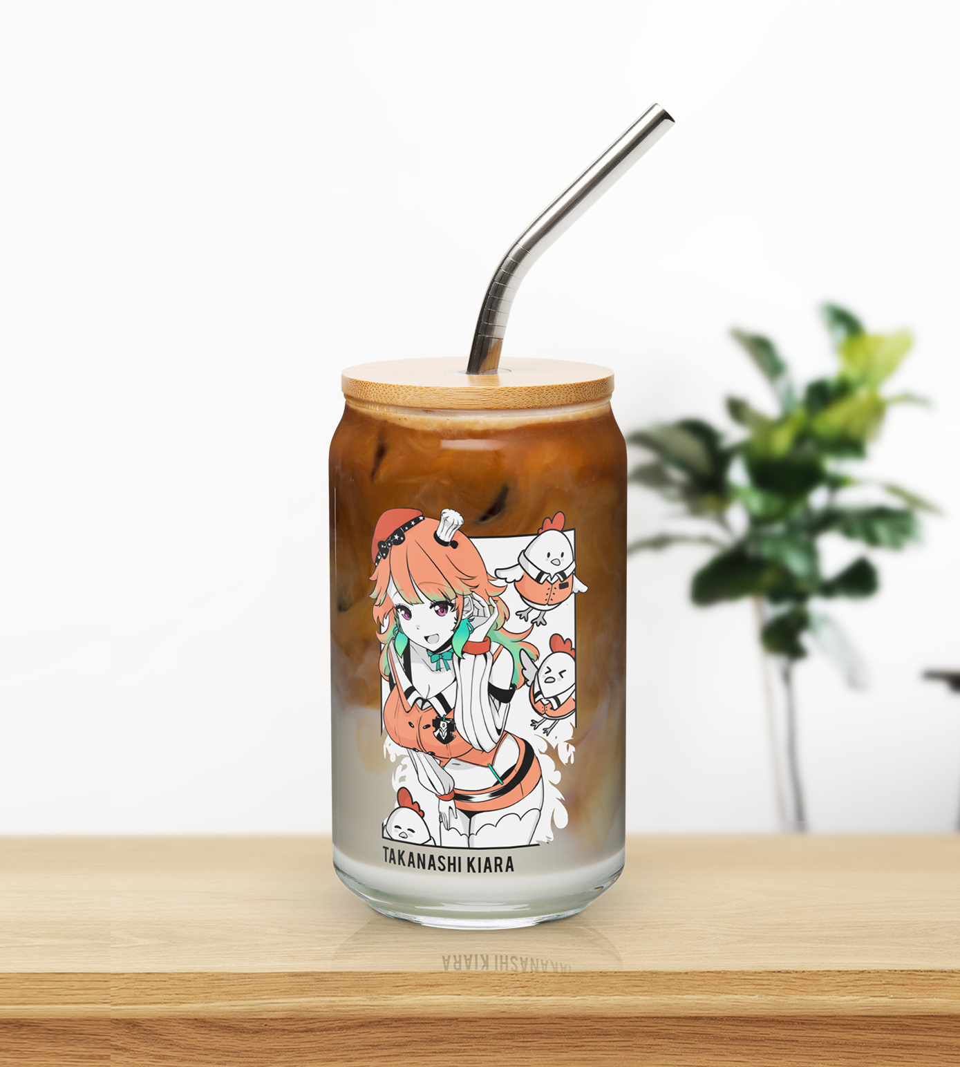 Takanashi Kiara Maid Glass Tumbler With Straw And Lid Vtuber Waifu Cup Beer Can Iced Coffee Glass Takanashi Kiara Cup Hololive Glass Waifu Cup
