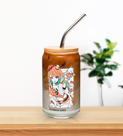 Takanashi Kiara Maid Glass Tumbler With Straw And Lid Vtuber Waifu Cup Beer Can Iced Coffee Glass Takanashi Kiara Cup Hololive Glass Waifu Cup