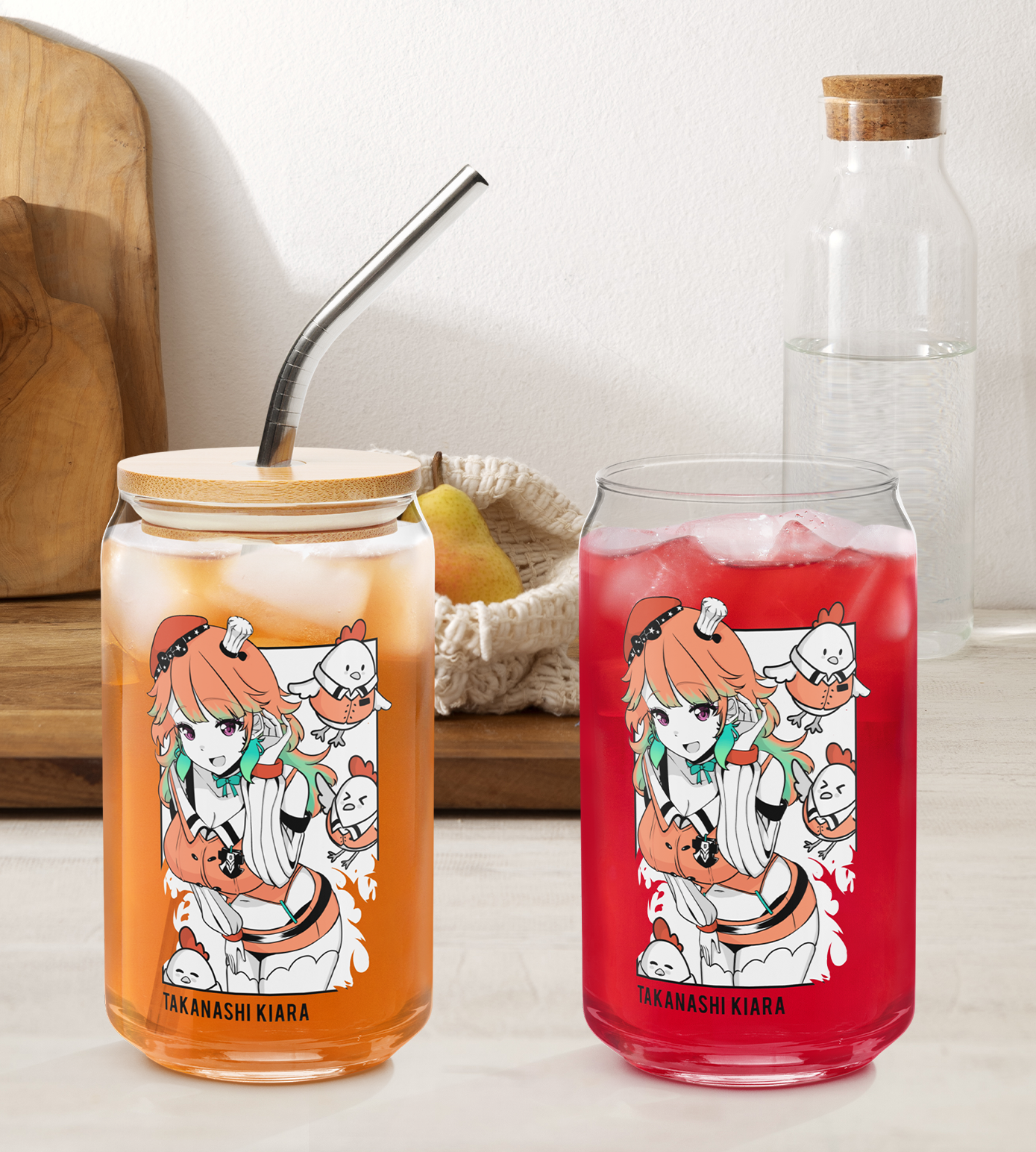 Takanashi Kiara Maid Glass Tumbler With Straw And Lid Vtuber Waifu Cup Beer Can Iced Coffee Glass Takanashi Kiara Cup Hololive Glass Waifu Cup
