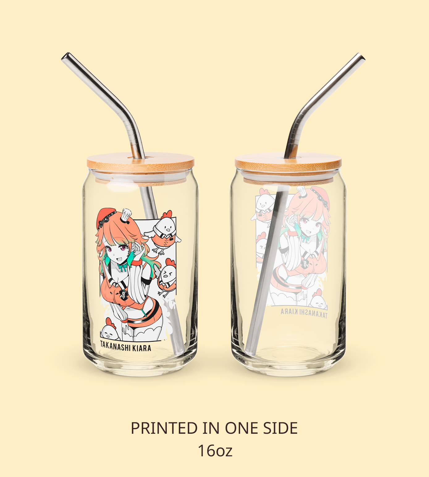 Takanashi Kiara Maid Glass Tumbler With Straw And Lid Vtuber Waifu Cup Beer Can Iced Coffee Glass Takanashi Kiara Cup Hololive Glass Waifu Cup