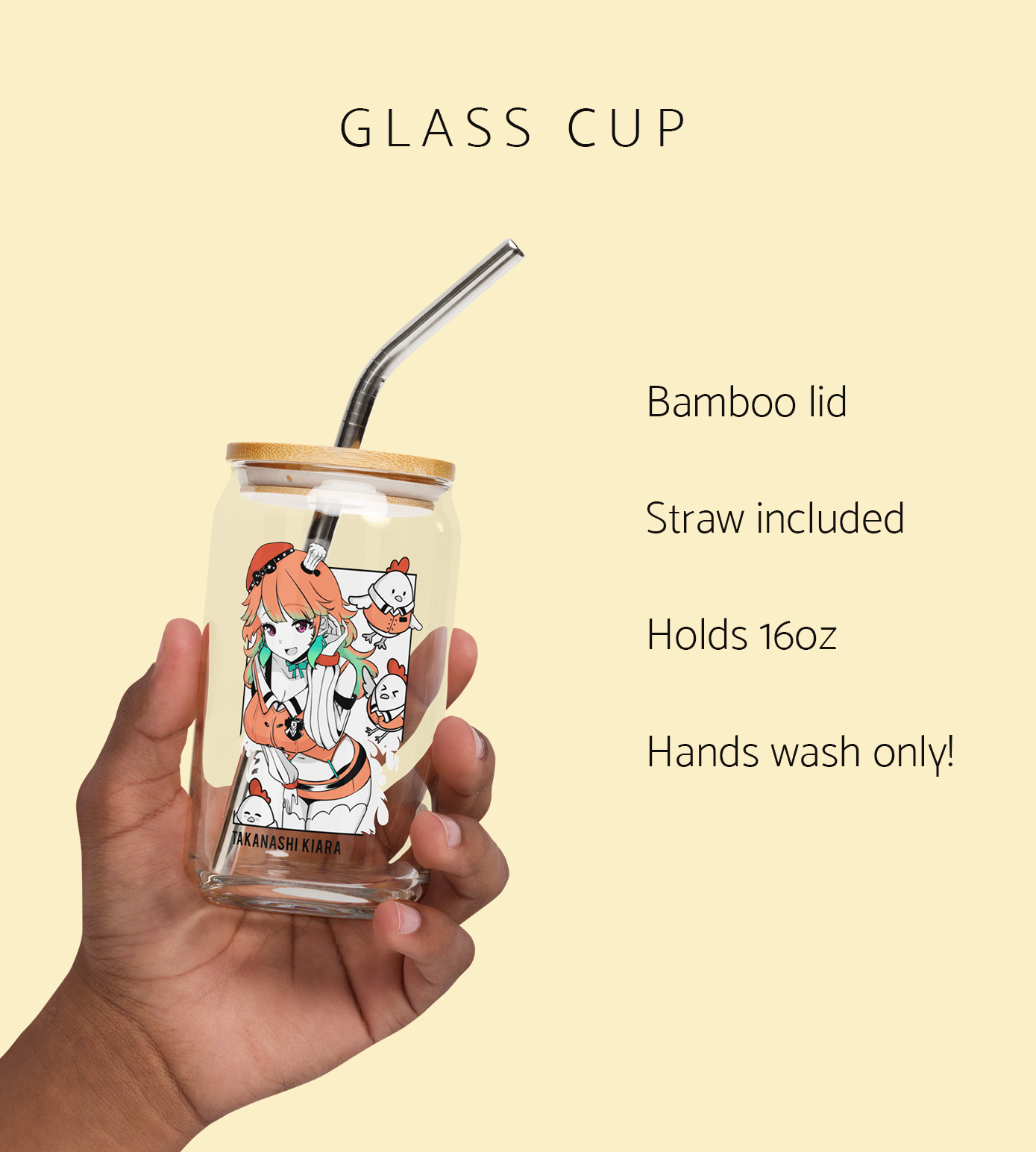 Takanashi Kiara Maid Glass Tumbler With Straw And Lid Vtuber Waifu Cup Beer Can Iced Coffee Glass Takanashi Kiara Cup Hololive Glass Waifu Cup