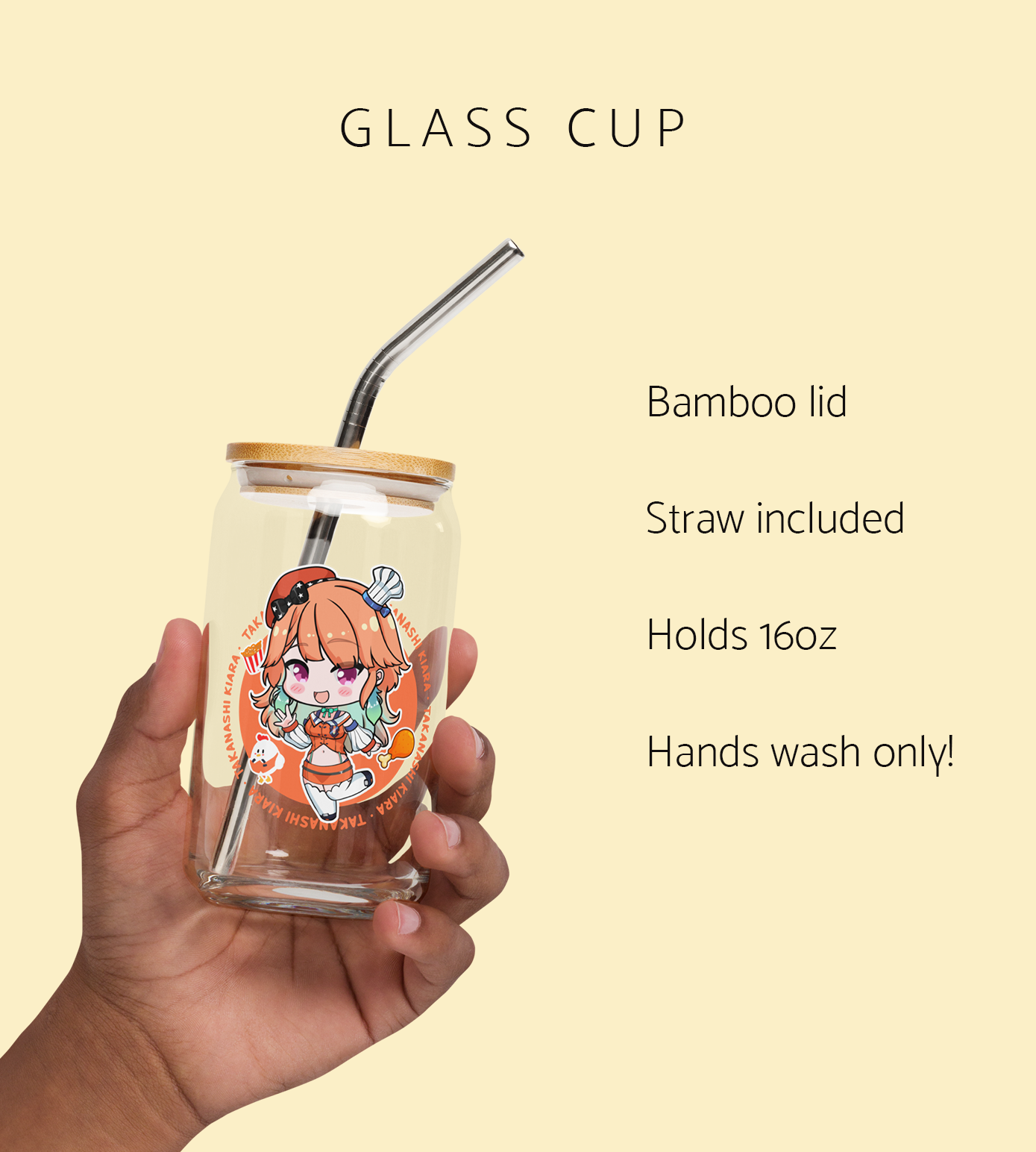 Takanashi Kiara Maid Glass Tumbler With Straw And Lid Vtuber Waifu Cup Beer Can Iced Coffee Glass Takanashi Kiara Cup Hololive Glass Waifu Cup