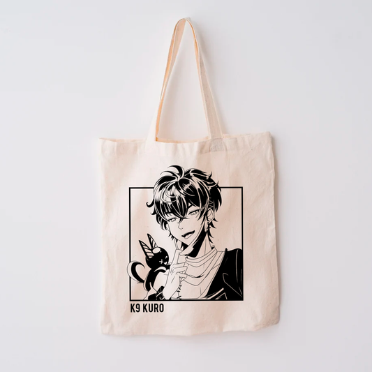 K9 Kuro Tote Bag, Vtuber Tote Bag, K9 Kuro Fan Merch, Cotton Canvas Tote Bag, Eco Tote Bag, Sustainable Bag, Kawaii Tote Bag, Vshojo Merch