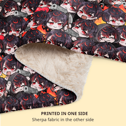 K9 Kuro Sherpa fleece blanket – soft cozy anime blanket for VTuber fans, Vshojo K9 Kuro merch, warm throw blanket for gaming, streaming, bedroom, or couch, perfect gift for anime lovers and gamers, VTuber blanket for Vshojo fans, anime bedroom decor, kawaii gamer gift, streamer room aesthetic