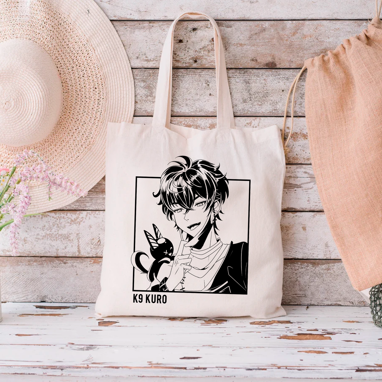 K9 Kuro Tote Bag, Vtuber Tote Bag, K9 Kuro Fan Merch, Cotton Canvas Tote Bag, Eco Tote Bag, Sustainable Bag, Kawaii Tote Bag, Vshojo Merch