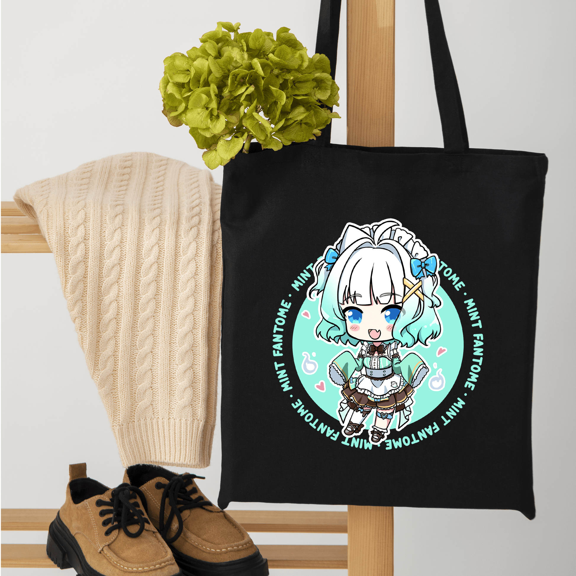 Mint Fantome Tote Bag Vtuber Tote Bag Mint Fantome Fan Merch Cotton Canvas Tote Bag Eco Tote Bag Sustainable Bag Kawaii Tote Bag Maid Mint merch
