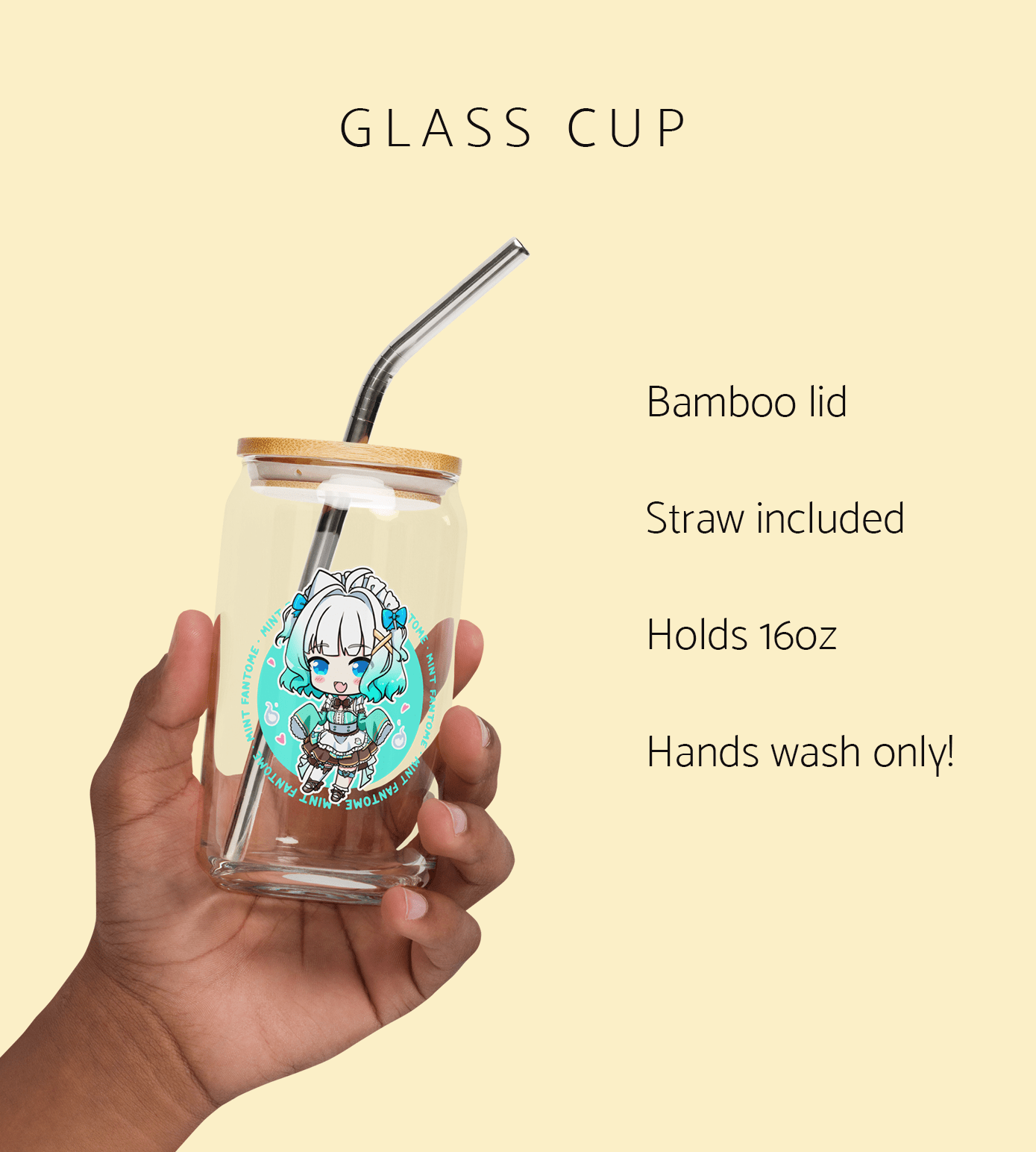 Mint Fantome Glass Tumbler With Straw And Lid Vtuber Waifu Cup Beer Can Iced Coffee Glass Mint Fantome Cup Maid Mint Glass Waifu Cup
