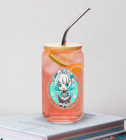Mint Fantome Glass Tumbler With Straw And Lid Vtuber Waifu Cup Beer Can Iced Coffee Glass Mint Fantome Cup Maid Mint Glass Waifu Cup