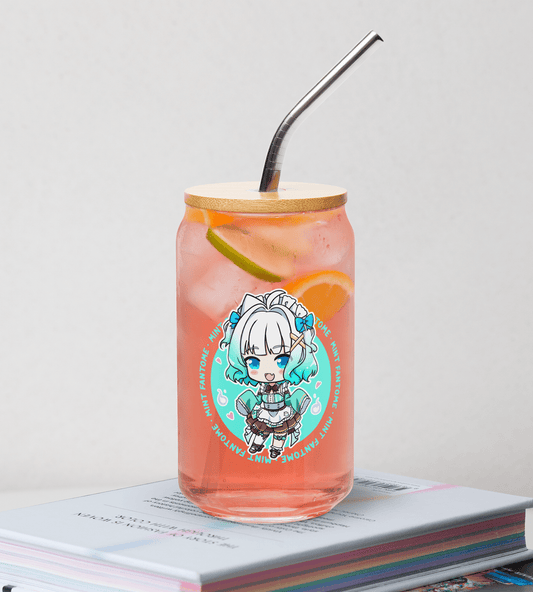 Mint Fantome Glass Tumbler With Straw And Lid Vtuber Waifu Cup Beer Can Iced Coffee Glass Mint Fantome Cup Maid Mint Glass Waifu Cup