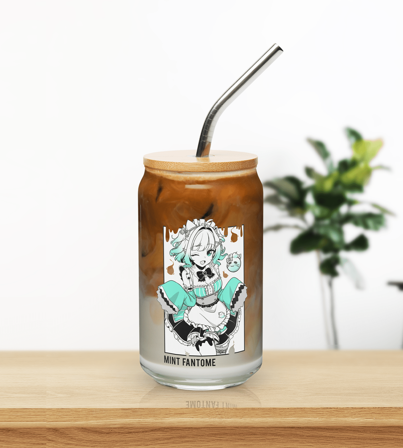 Mint Fantome Glass Tumbler With Straw And Lid Vtuber Waifu Cup Beer Can Iced Coffee Glass Mint Fantome Cup Maid Mint Glass Waifu Cup