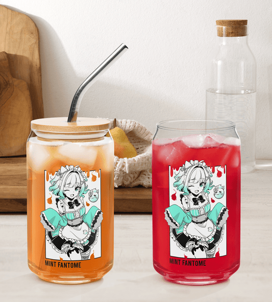 Mint Fantome Glass Tumbler With Straw And Lid Vtuber Waifu Cup Beer Can Iced Coffee Glass Mint Fantome Cup Maid Mint Glass Waifu Cup