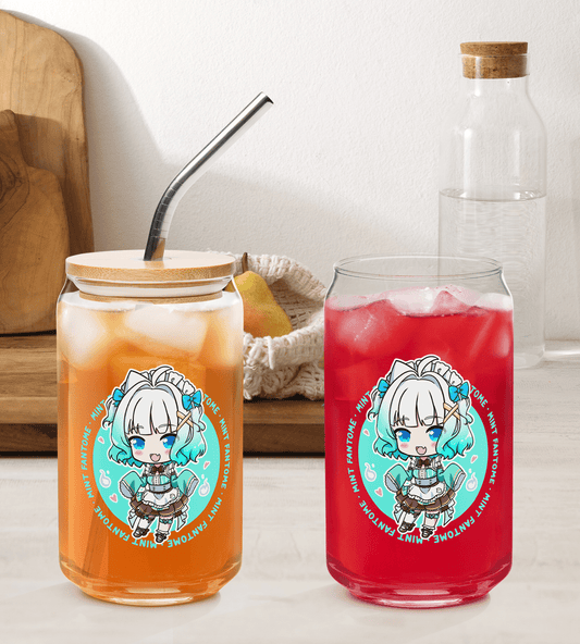 Mint Fantome Glass Tumbler With Straw And Lid Vtuber Waifu Cup Beer Can Iced Coffee Glass Mint Fantome Cup Maid Mint Glass Waifu Cup