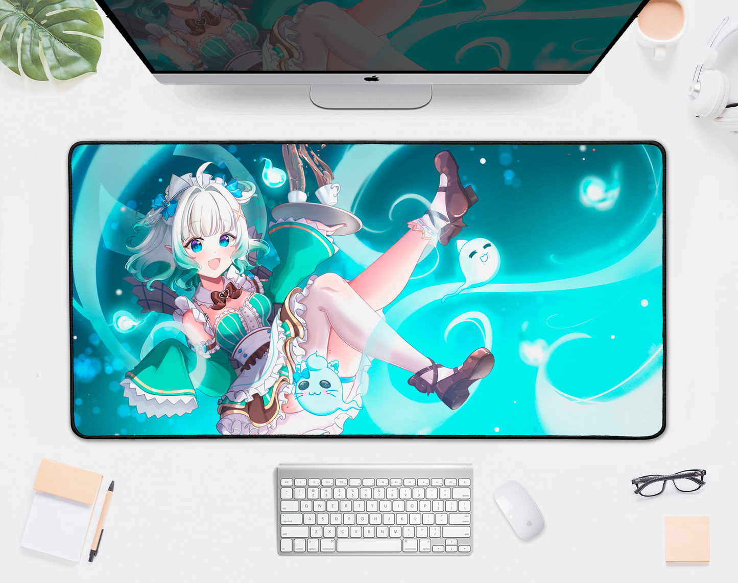 Mint Fantome Deskmat Vtubers Mousepad XL XXL Gaming Desk Mat Gift for Gamers Waifu Large Playmat Mint Fantome Merch Mint Fantome Mousepad Maid Mint merch