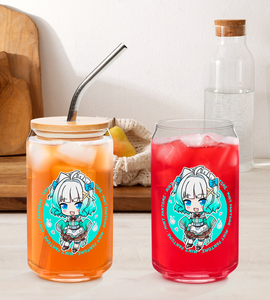 Mint Fantome Glass Tumbler With Straw And Lid Vtuber Waifu Cup Beer Can Iced Coffee Glass Mint Fantome Cup Maid Mint Glass Waifu Cup