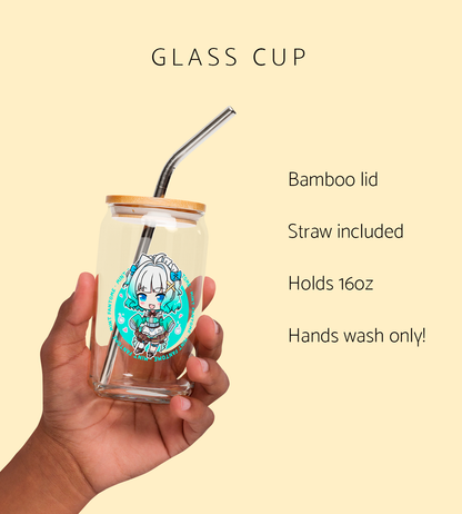 Mint Fantome Glass Tumbler With Straw And Lid Vtuber Waifu Cup Beer Can Iced Coffee Glass Mint Fantome Cup Maid Mint Glass Waifu Cup
