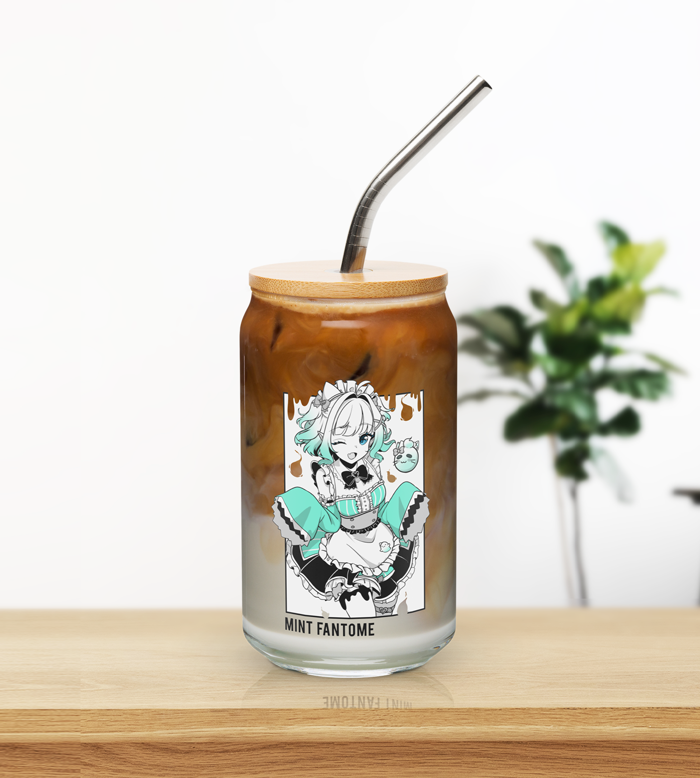 Mint Fantome Glass Tumbler With Straw And Lid Vtuber Waifu Cup Beer Can Iced Coffee Glass Mint Fantome Cup Maid Mint Glass Waifu Cup