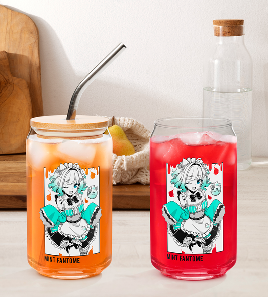 Mint Fantome Glass Tumbler With Straw And Lid Vtuber Waifu Cup Beer Can Iced Coffee Glass Mint Fantome Cup Maid Mint Glass Waifu Cup