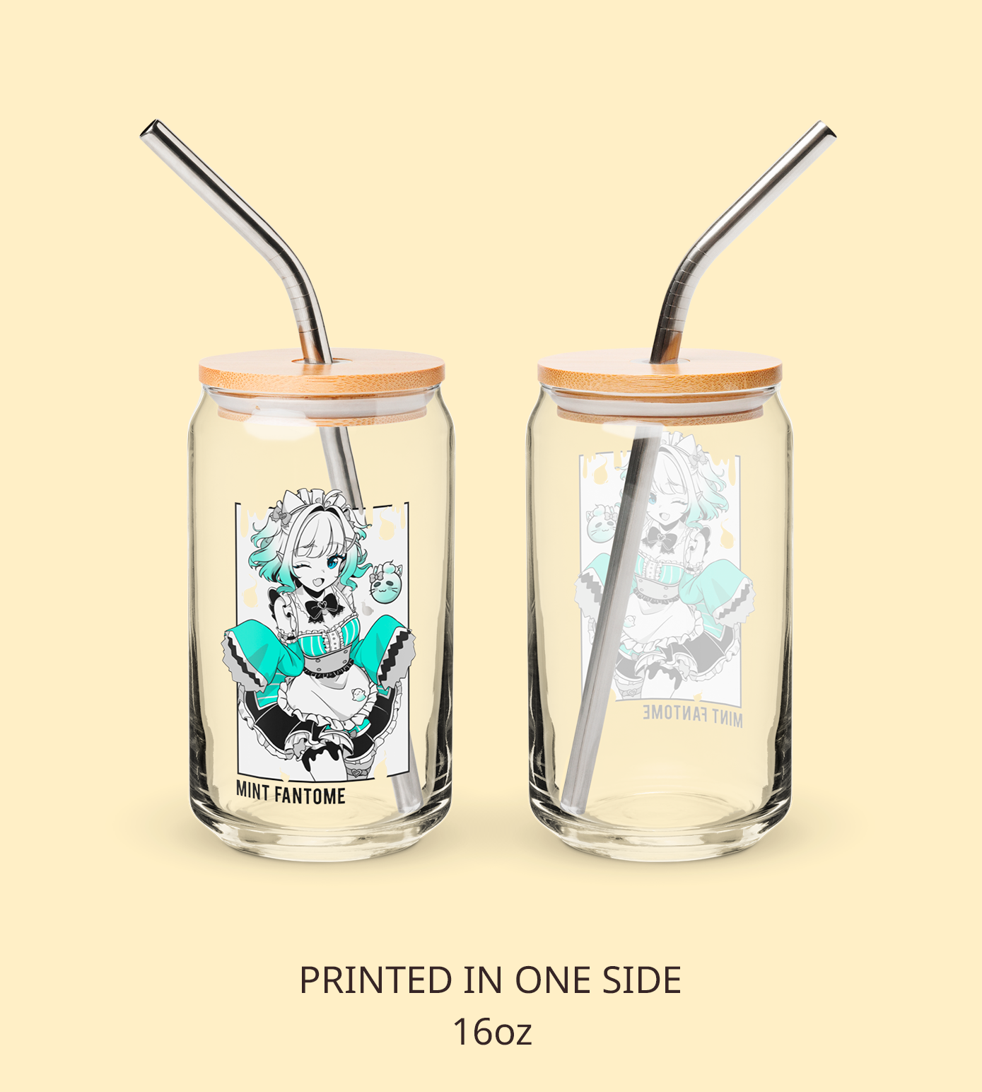 Mint Fantome Glass Tumbler With Straw And Lid Vtuber Waifu Cup Beer Can Iced Coffee Glass Mint Fantome Cup Maid Mint Glass Waifu Cup