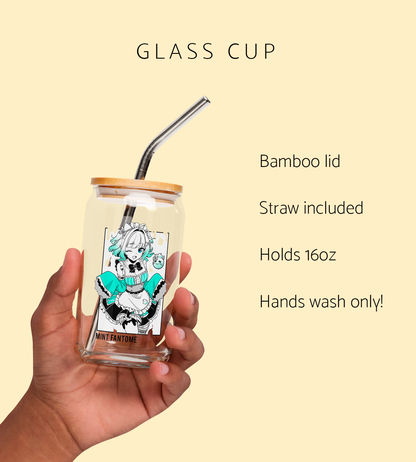 Mint Fantome Glass Tumbler With Straw And Lid Vtuber Waifu Cup Beer Can Iced Coffee Glass Mint Fantome Cup Maid Mint Glass Waifu Cup