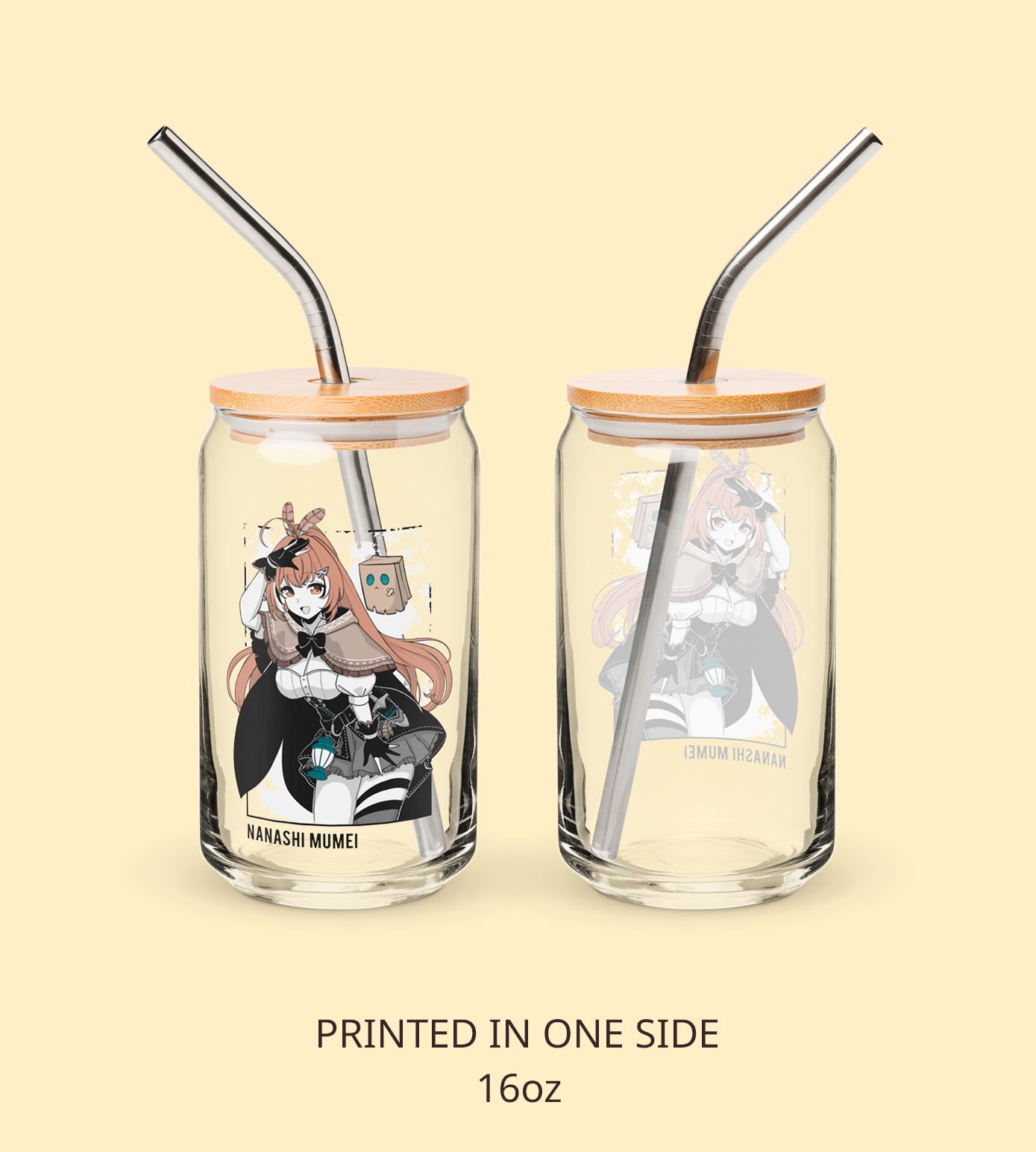 Nanashi Mumei Glass Tumbler With Straw And Lid Vtuber Waifu Cup Beer Can Iced Coffee Glass Nanashi Mumei Cup Hololive Glass Waifu Cup