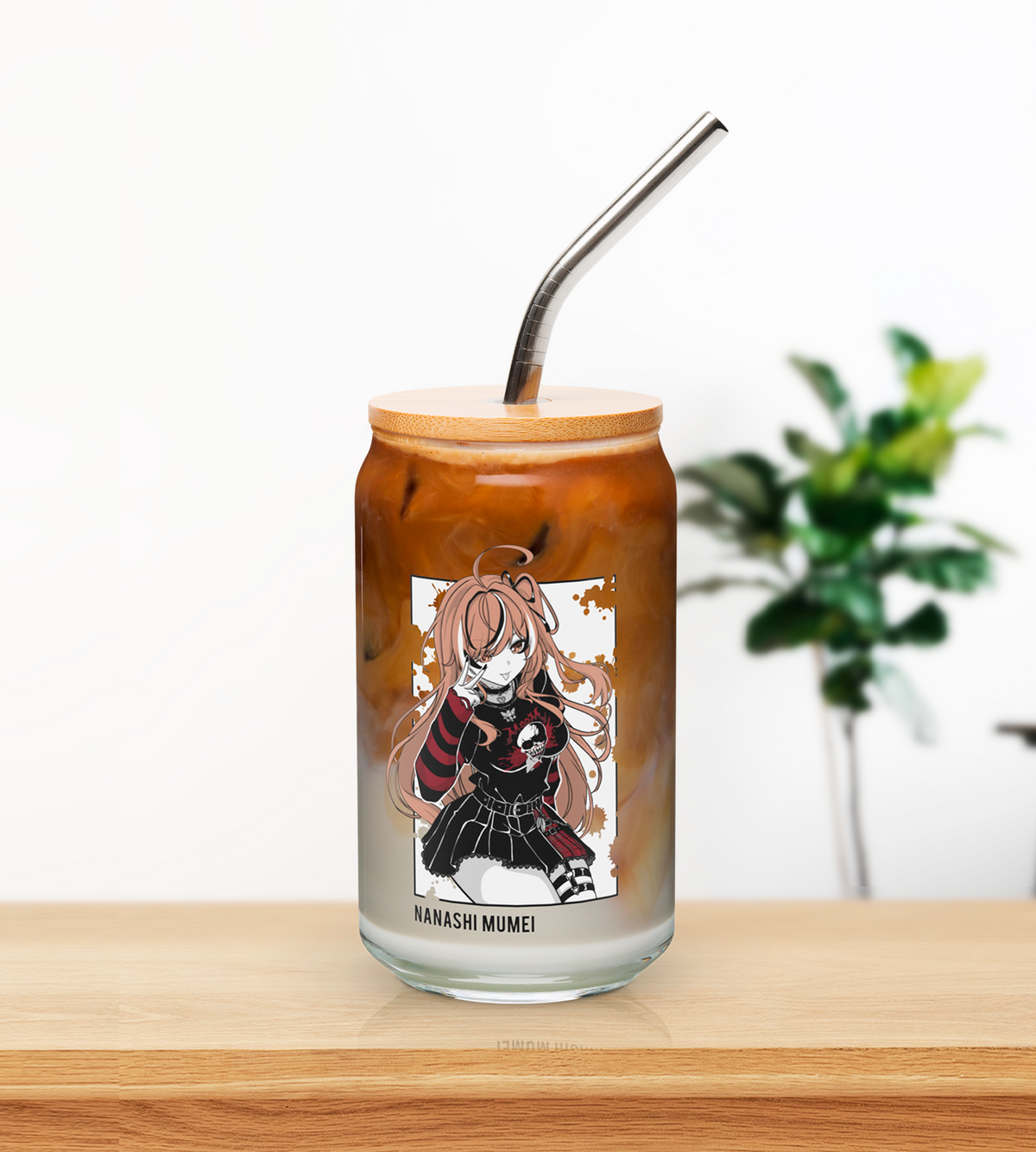 Nanashi Mumei Glass Tumbler With Straw And Lid Vtuber Waifu Cup Beer Can Iced Coffee Glass Nanashi Mumei Cup Hololive Glass Waifu Cup
