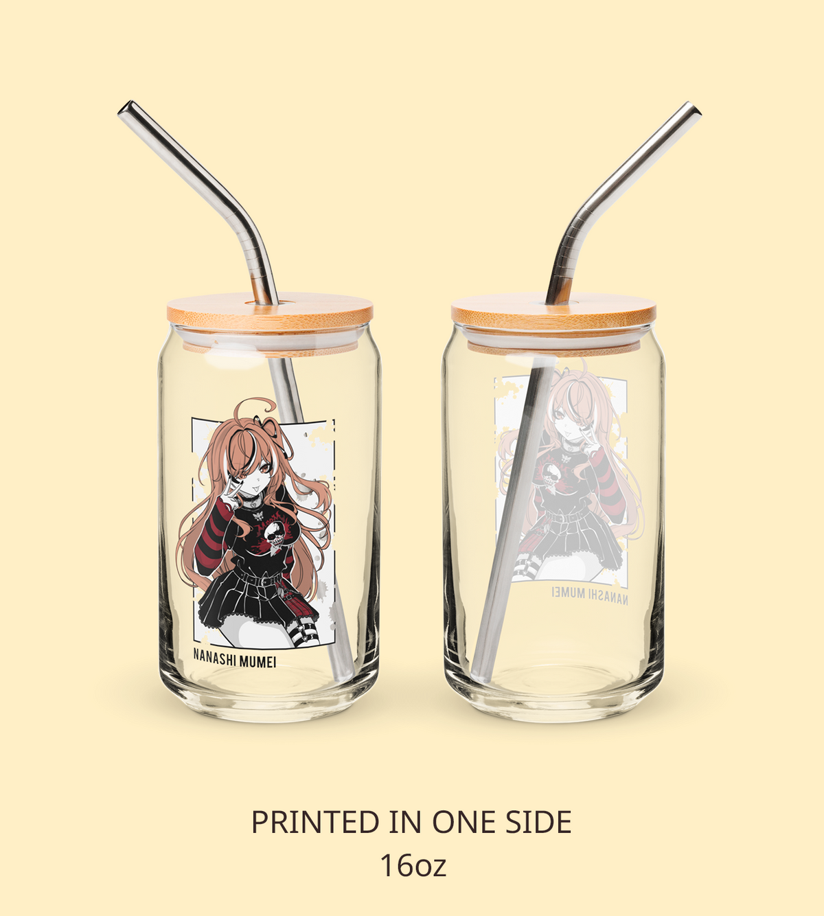 Nanashi Mumei Glass Tumbler With Straw And Lid Vtuber Waifu Cup Beer Can Iced Coffee Glass Nanashi Mumei Cup Hololive Glass Waifu Cup