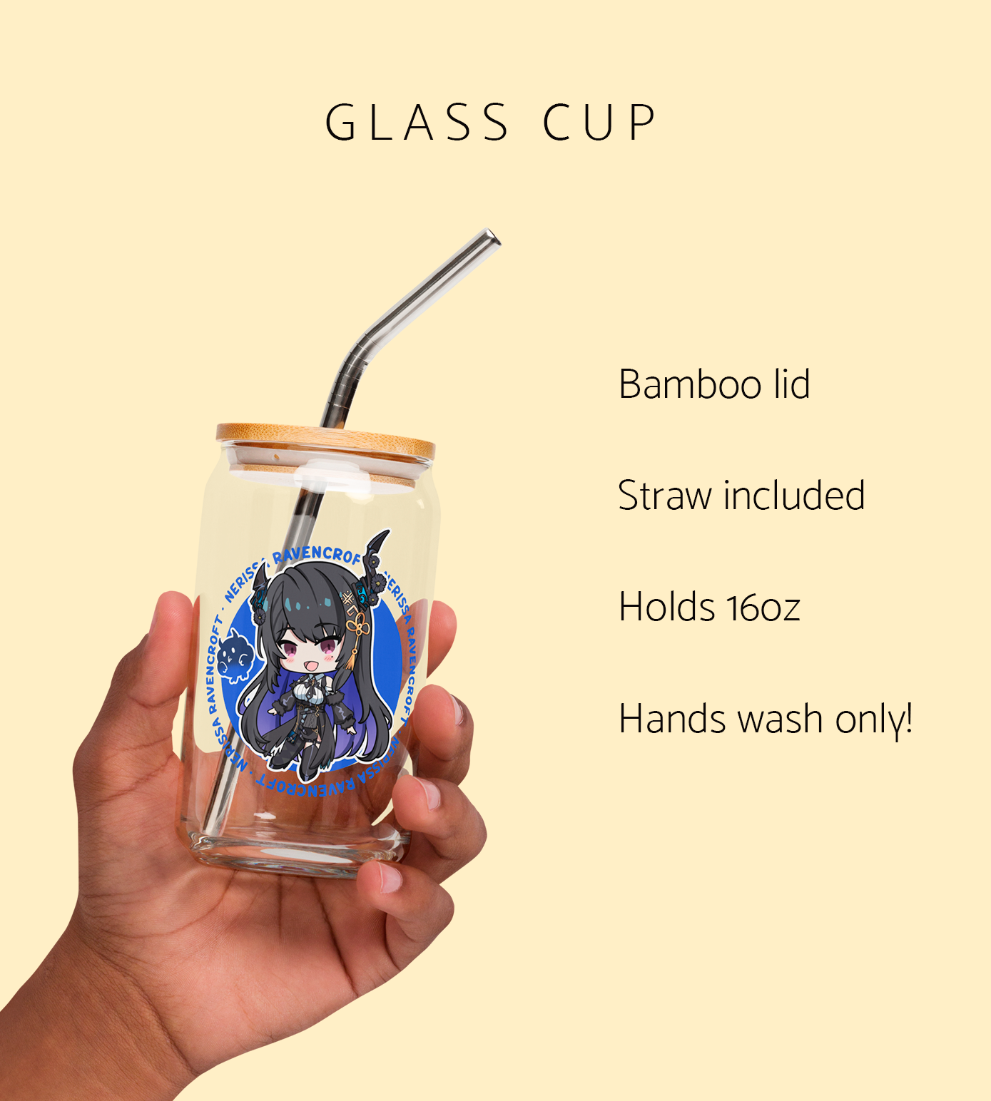 Nerissa Ravencroft Glass Tumbler With Straw And Lid Vtuber Waifu Cup Beer Can Iced Coffee Glass Nerissa Ravencroft Cup Hololive Nerissa Ravencroft Waifu Cup