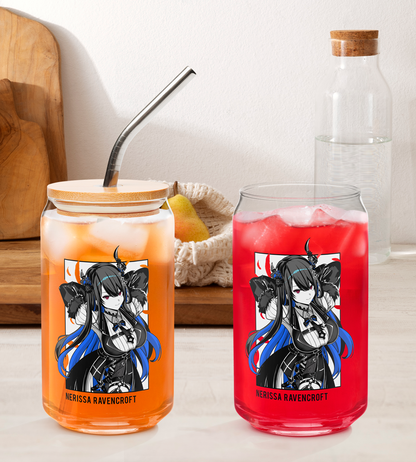 Nerissa Ravencroft Glass Tumbler With Straw And Lid Vtuber Waifu Cup Beer Can Iced Coffee Glass Nerissa Ravencroft Cup Hololive Nerissa Ravencroft Waifu Cup