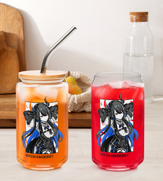 Nerissa Ravencroft Glass Tumbler With Straw And Lid Vtuber Waifu Cup Beer Can Iced Coffee Glass Nerissa Ravencroft Cup Hololive Nerissa Ravencroft Waifu Cup