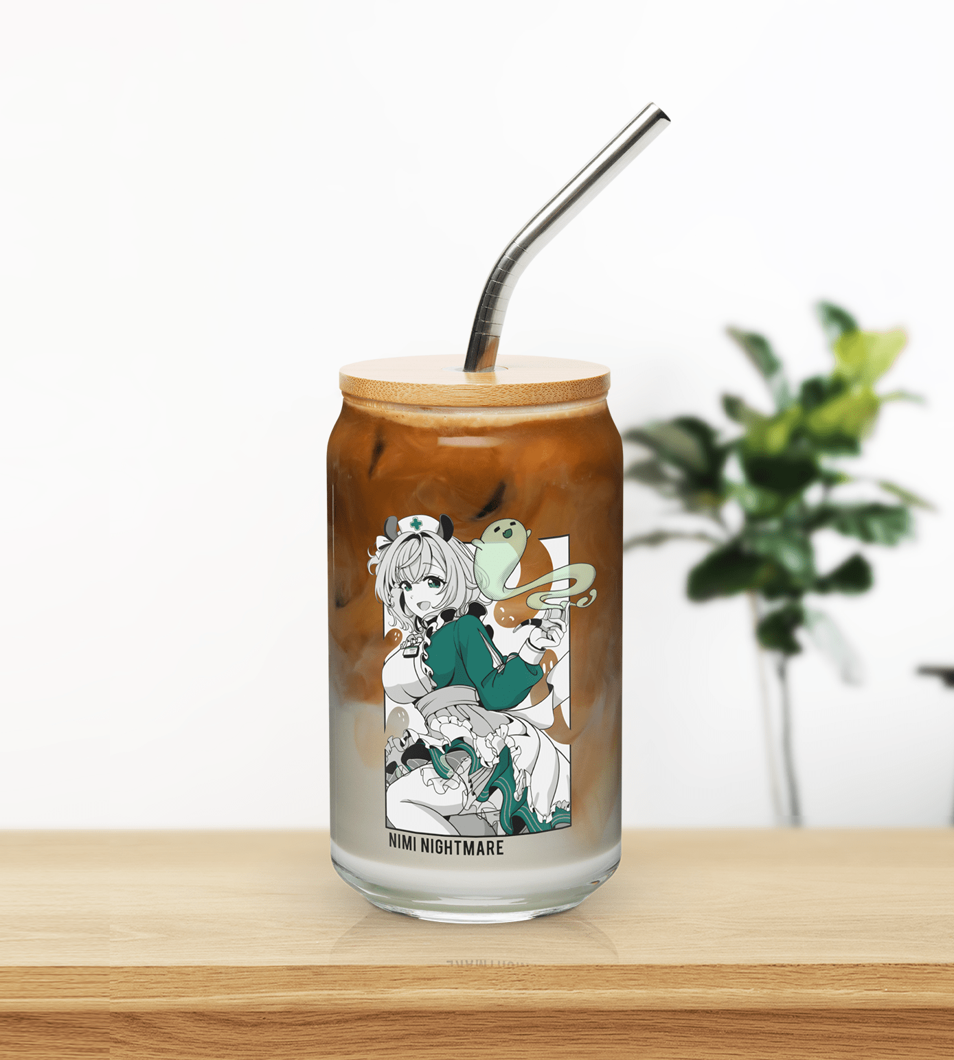 Nimi Nightmare Glass Tumbler With Straw And Lid Vtuber Waifu Cup Beer Can Iced Coffee Glass Nimi Nightmare Cup Dokibird Glass Waifu Cup
