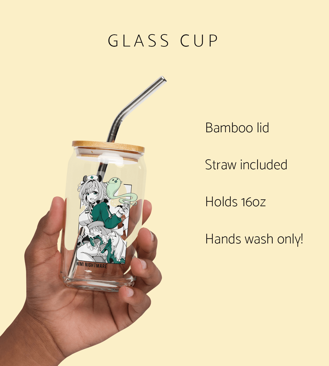 Nimi Nightmare Glass Tumbler With Straw And Lid Vtuber Waifu Cup Beer Can Iced Coffee Glass Nimi Nightmare Cup Dokibird Glass Waifu Cup