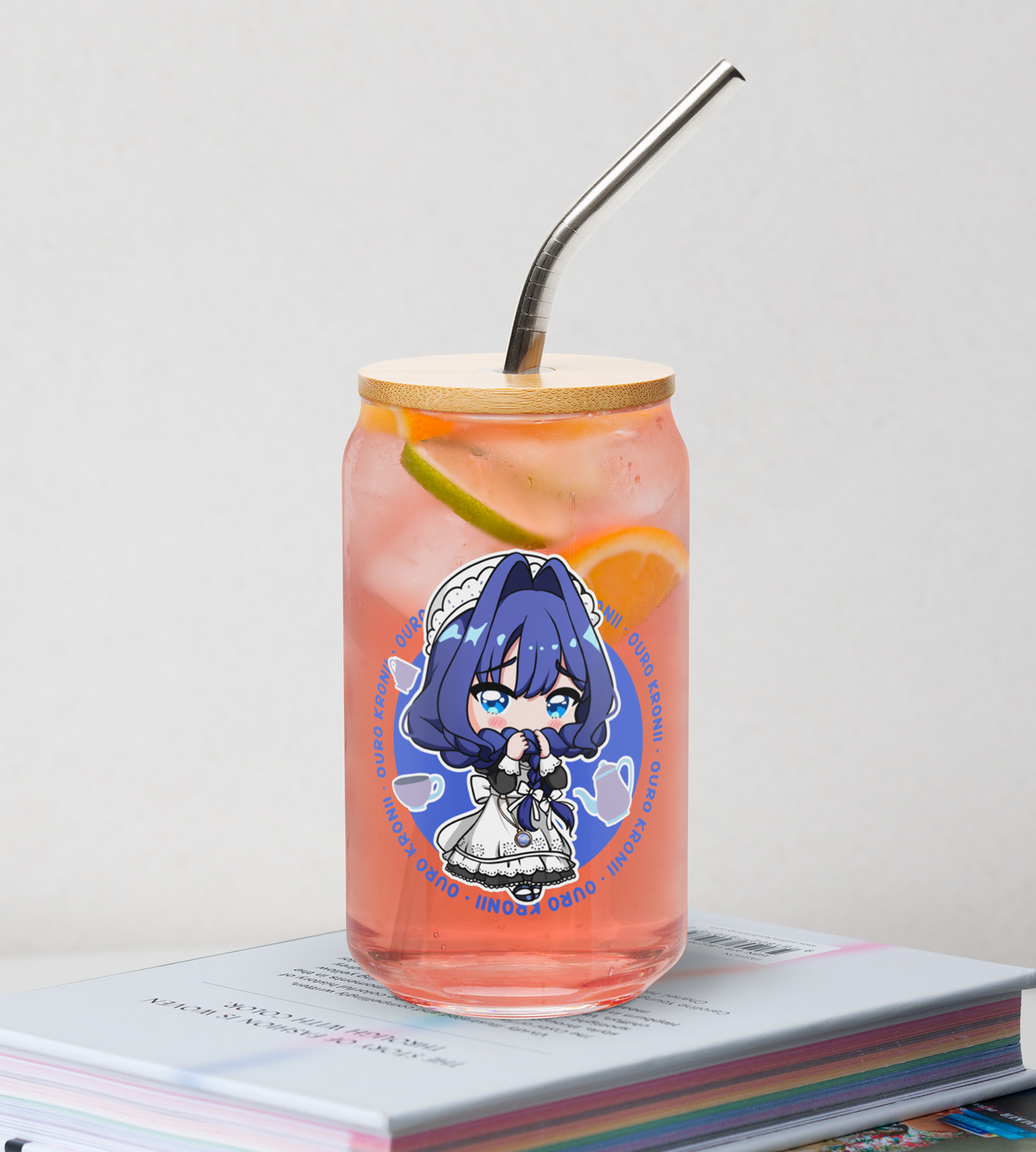 Ouro Kronii Maid Glass Tumbler With Straw And Lid Vtuber Waifu Cup Beer Can Iced Coffee Glass Ouro Kronii Maid Cup Hololive Glass Waifu Cup