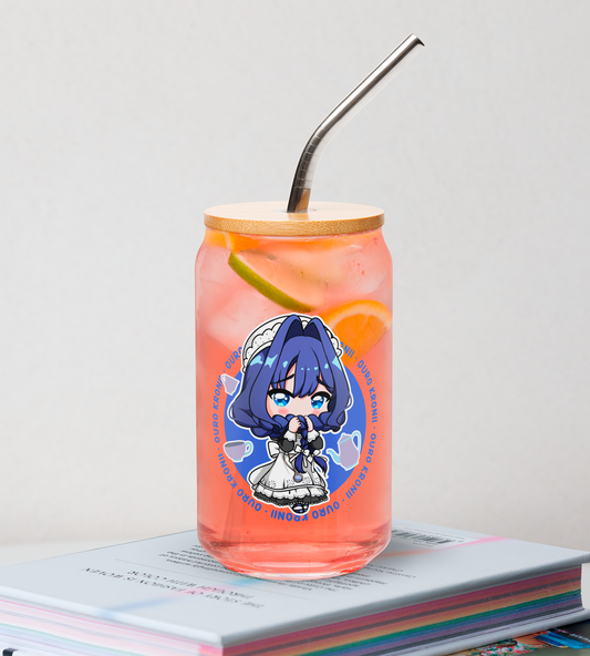 Ouro Kronii Maid Glass Tumbler With Straw And Lid Vtuber Waifu Cup Beer Can Iced Coffee Glass Ouro Kronii Maid Cup Hololive Glass Waifu Cup