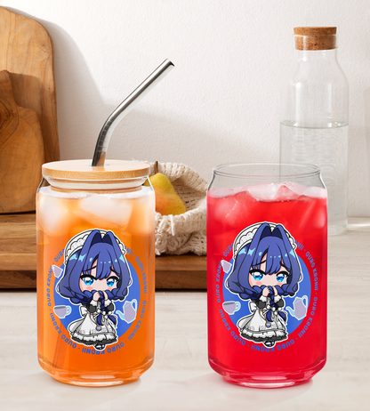 Ouro Kronii Maid Glass Tumbler With Straw And Lid Vtuber Waifu Cup Beer Can Iced Coffee Glass Ouro Kronii Maid Cup Hololive Glass Waifu Cup