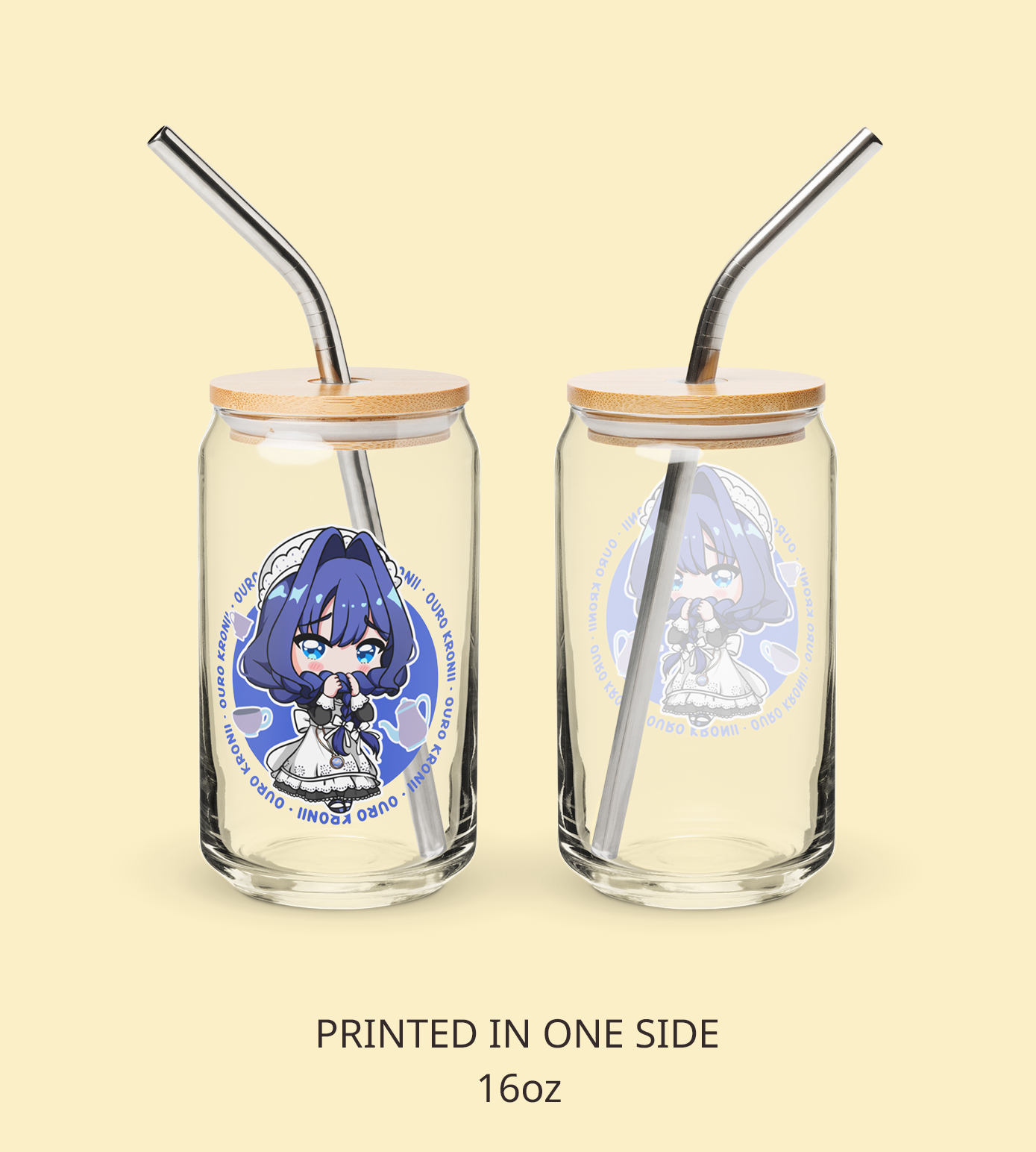Ouro Kronii Maid Glass Tumbler With Straw And Lid Vtuber Waifu Cup Beer Can Iced Coffee Glass Ouro Kronii Maid Cup Hololive Glass Waifu Cup