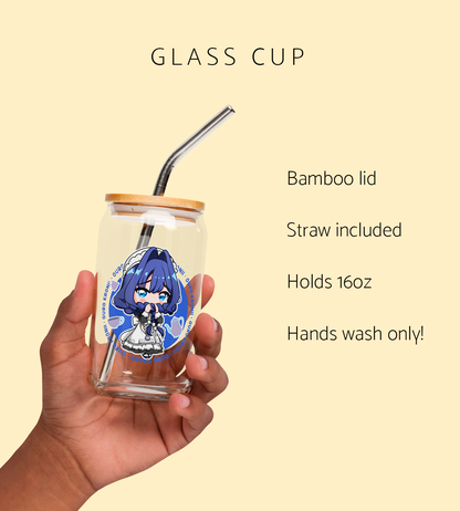 Ouro Kronii Maid Glass Tumbler With Straw And Lid Vtuber Waifu Cup Beer Can Iced Coffee Glass Ouro Kronii Maid Cup Hololive Glass Waifu Cup