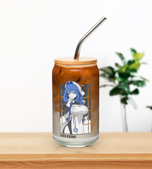Ouro Kronii Maid Glass Tumbler With Straw And Lid Vtuber Waifu Cup Beer Can Iced Coffee Glass Ouro Kronii Maid Cup Hololive Glass Waifu Cup