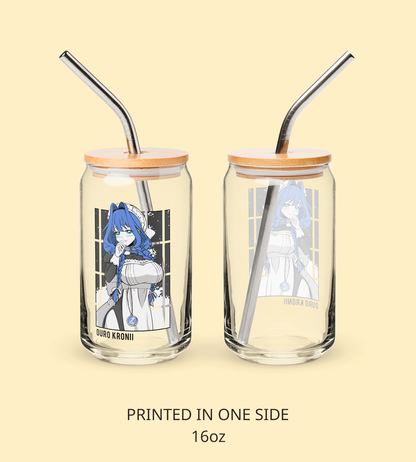 Ouro Kronii Maid Glass Tumbler With Straw And Lid Vtuber Waifu Cup Beer Can Iced Coffee Glass Ouro Kronii Maid Cup Hololive Glass Waifu Cup